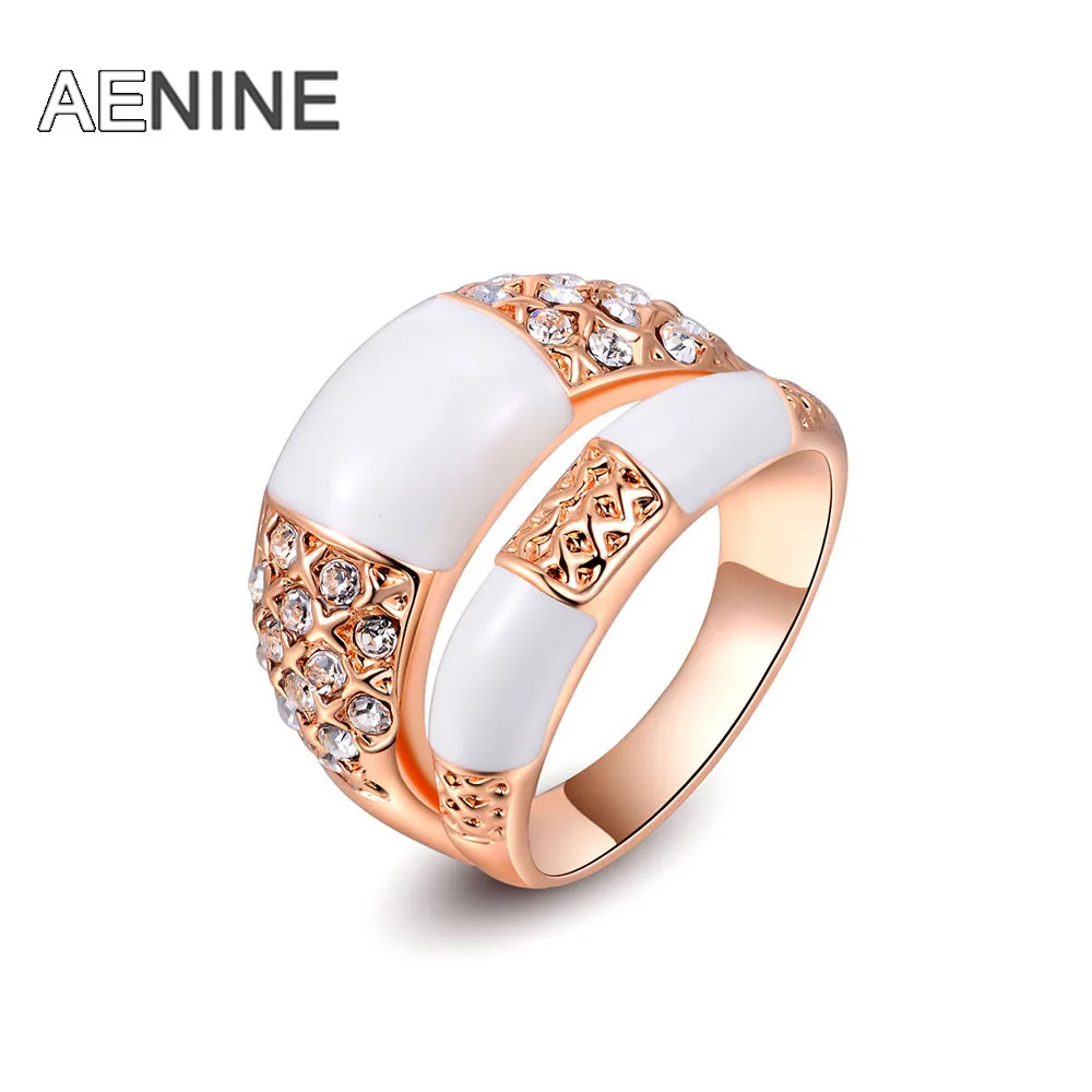 

AENINE Personality Double Rows Rings For Women Pave Setting Genuine Austrian Crystal Wedding party bride jewelry L2010423390
