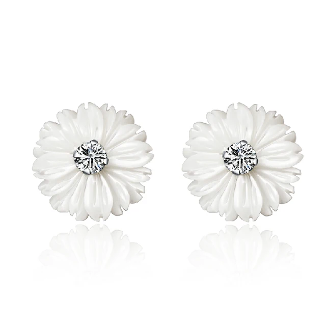 Natural Mother Of Pearl S Daisy Flower Stud Earrings For Young Natural Mother Of Pearl S Daisy Flower Stud Earrings For Young Lady Women Genuine 925 Pure