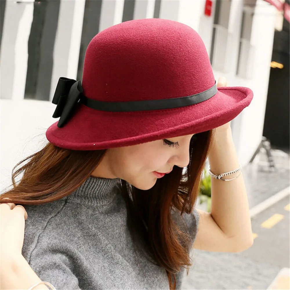 

Mother Gift Lady Autumn And Winter Fashion Woolen Cloche Hats Woman Party Formal Top Grade 100% Wool Felt Hat Cap