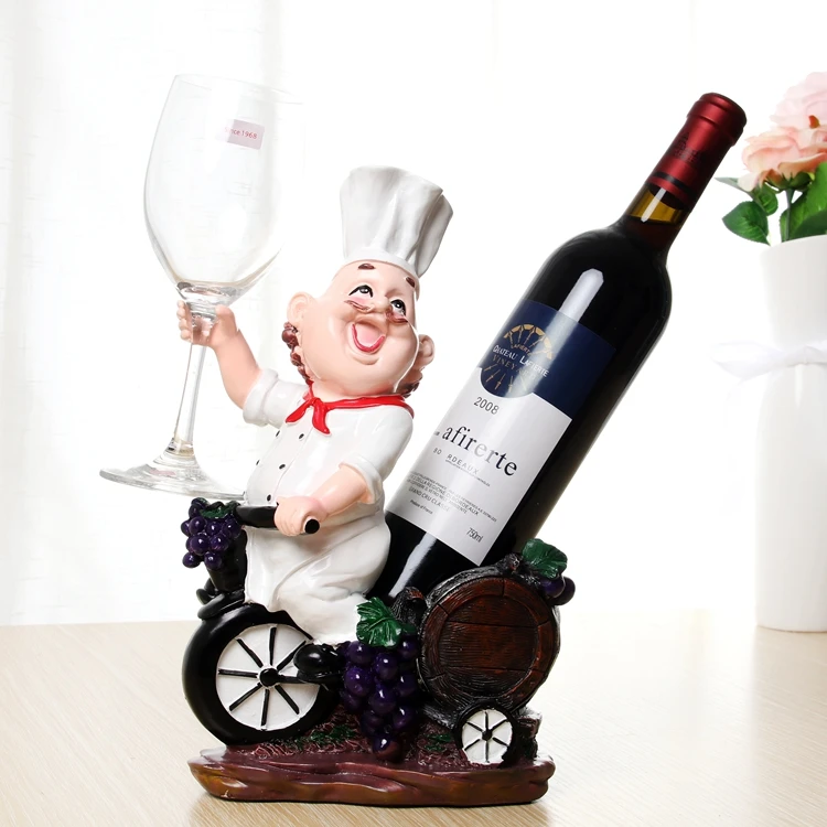 Large online sales Polyresin Happy French Chef Wine Holders Table Funny