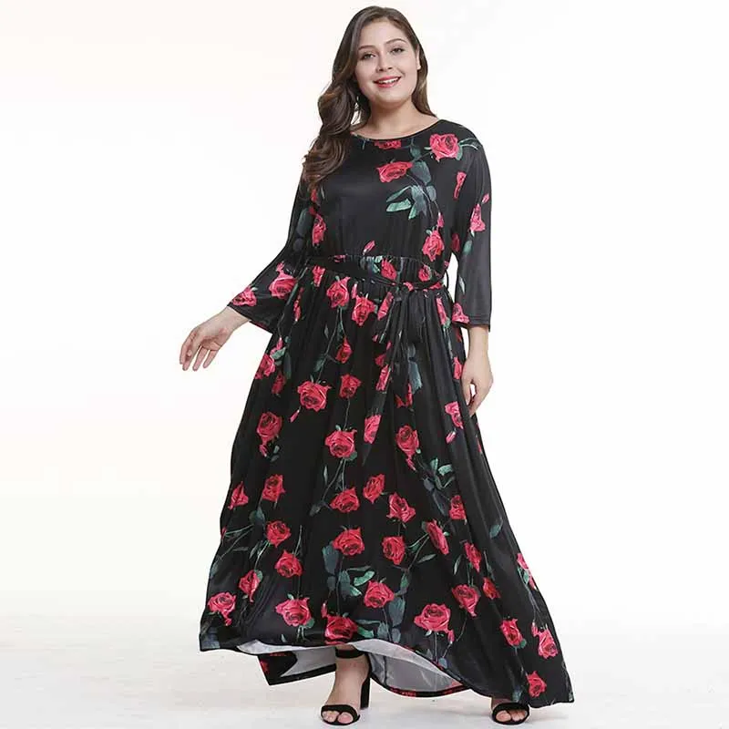 Women Summer Plus Size 3XL Dress 2018 Autumn Expansion Loose Floral ...