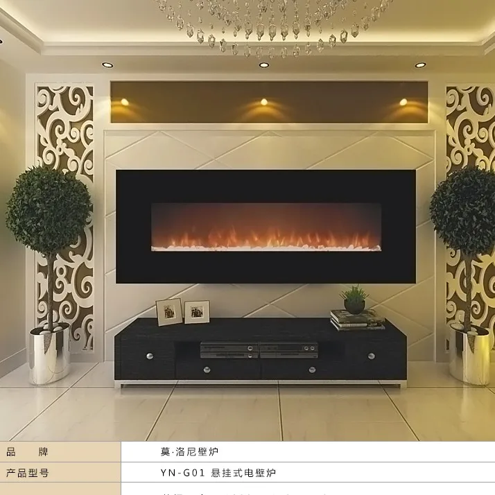 

Free shipping 50 inch wall mounted electric fireplace with crystal and multi color changing
