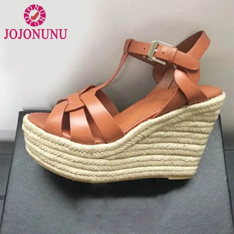 

LebaLuka Summer New Wedges Sandals Women Genuine Leather Open Toe High Heels Shoes Buckle Platform Women Footwear Size 34-41