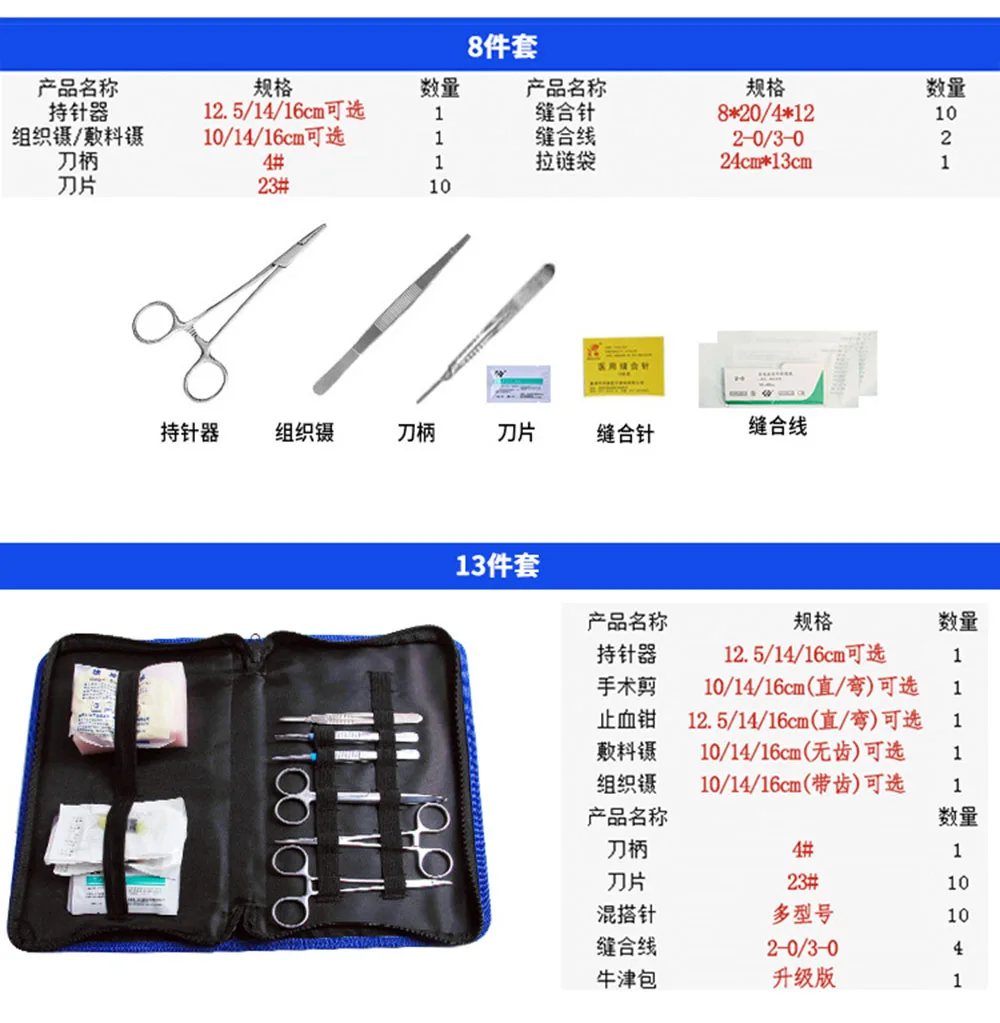 5/8/13/21 шт. китайские медицинские хирургические Debridement практика комплект для наложения швов кожи модель шовная игла маникюрные ножницы, пинцет, конечно, набор инструментов