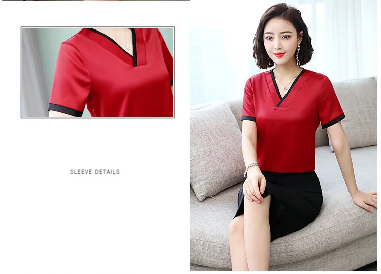 Blusas mujer de moda, женская рубашка, сексуальная, v-образный вырез, короткий рукав, шифон, сатин, блузки для офиса, для девушек размера плюс, топы