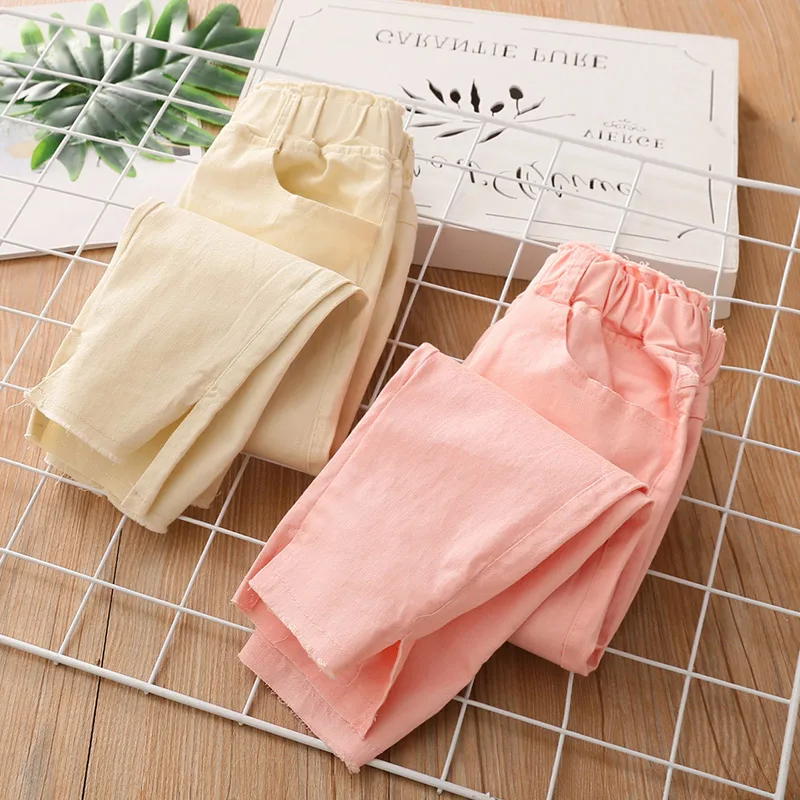 

2019 Spring Autumn Fashion Trousers 2-9 10 12 Years Children Cotton Solid Color Elastic Capri Little Kids Baby Girl Harem Pants