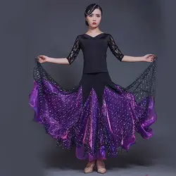 Женское платье для бальных танцев Стандартный Вальс Танго Фламенго конкурс Ice Silk Sequin юбка костюм дамы DL3008