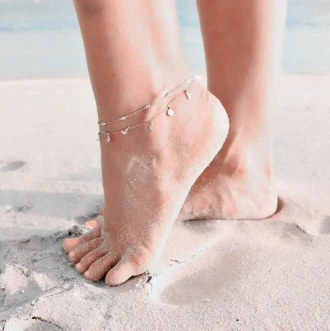 

Bohemian geometric round moon alloy Female Anklets Barefoot 2-layer foot chain Jewelry Foot Ankle Bracelets For Women Leg Chain