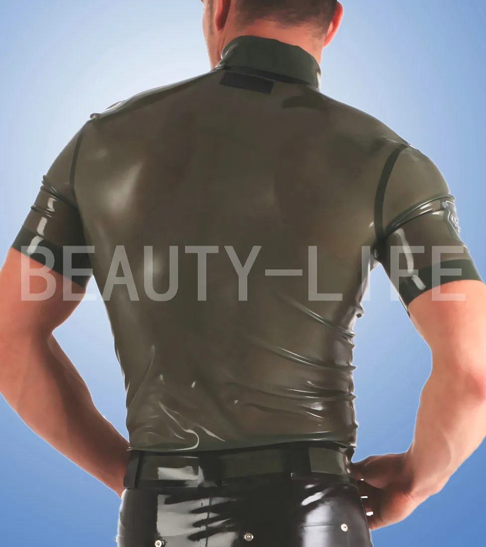 Латексная рубашка для мужчин Фетиш-Топ пальто куртка Сексуальная натуральный ручной работы плюс размер изготовление на заказ