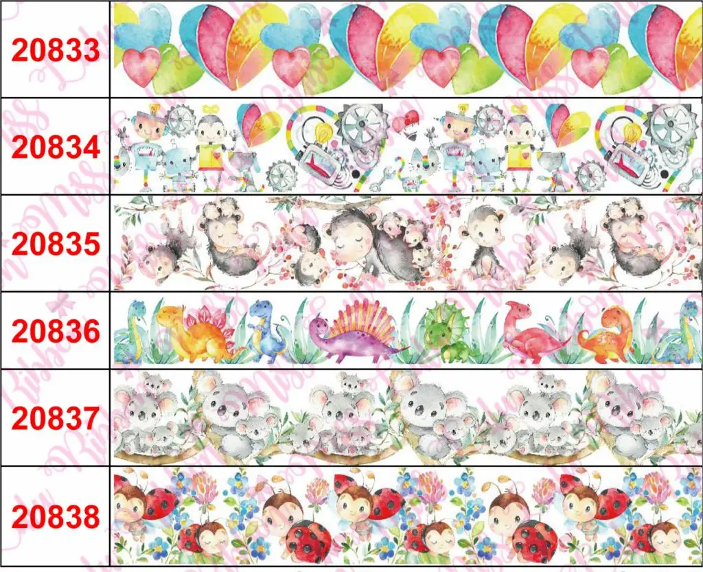 

16mm-75mm Watercolor Series Cartoon Animal Flora Printed Grosgrain/Foe Ribbon Cute Bear DIY Celebration Party Decor 50yards/roll