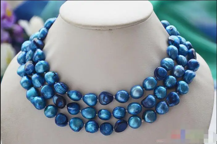 

FREE SHIPPING HOT sell new Style >>>> 50" 14mm blue baroque freshwater cultured pearl necklace