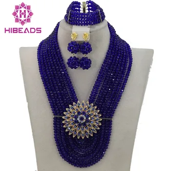 

Royal Blue Nigerian Wedding Bridal Jewelry Set Chunky African Beads Jewelry Set Brides Gift Free shipping GS262