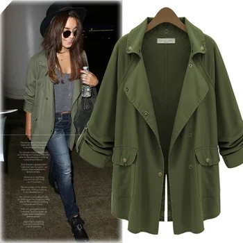 

Vogue New Long Trench Coat For Women Nice Fashion Autumn Long Sleeve Womens Overcoat Tops Casual Green Windbreaker Outerwear