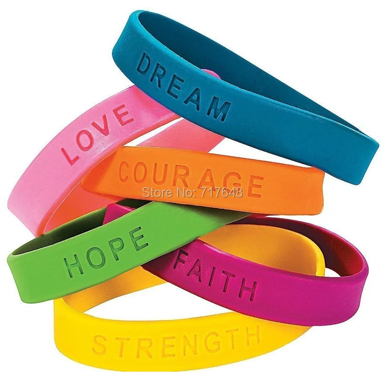 100pcs dream love courage hope faith strength wristband silicone