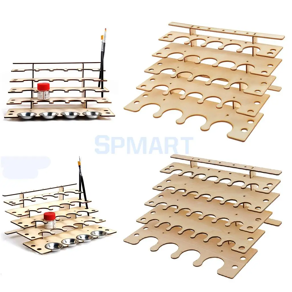 

Wooden Paint Bottles Rack Modular Organizer Paint Brushes Storage Holder Tools Stand