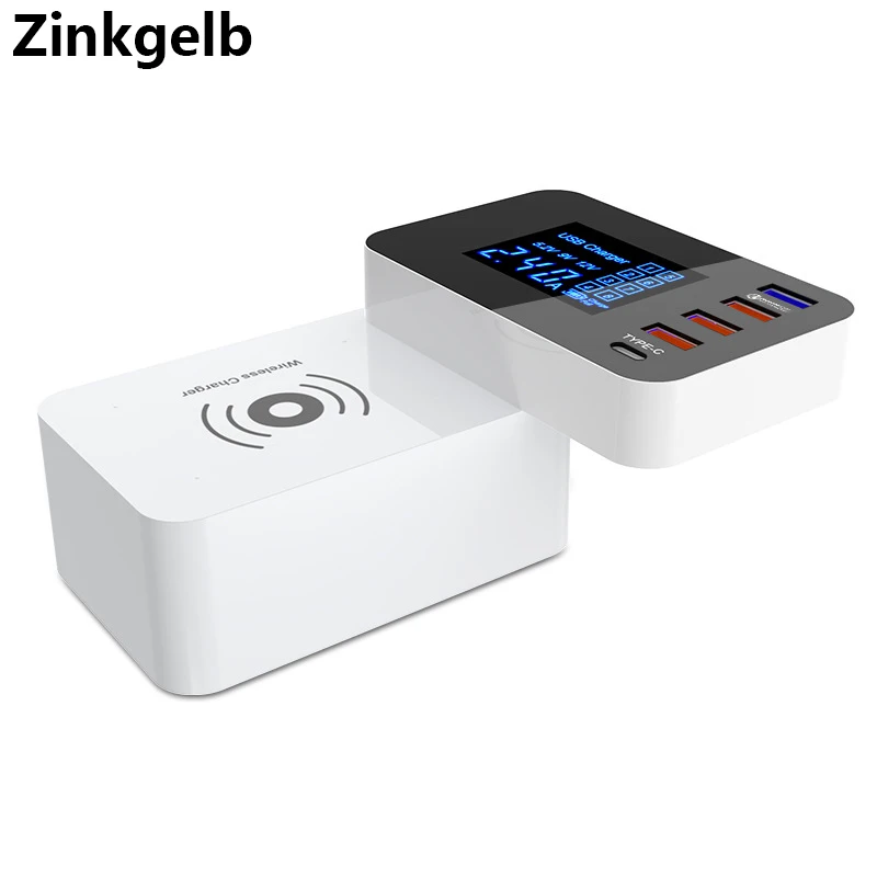 

Multi Port USB Charger Station LCD Display Smart Wireless Charger Quick Charge 3.0 USB Charger Type C Dock Hub EU US UK AU Plug