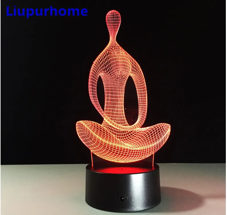 Yoga Meditati 3D Night Light Yoga LED Lamp Illusion Table Lamp 7 Color