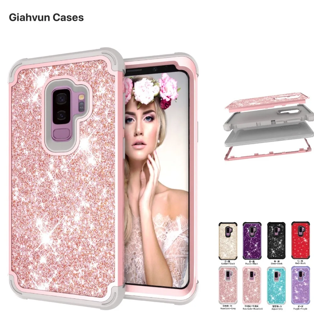 

Bling Glitter PC + Silicone cover cases For Samsung Galaxy S9 Plus S9Plus phone Case protective case