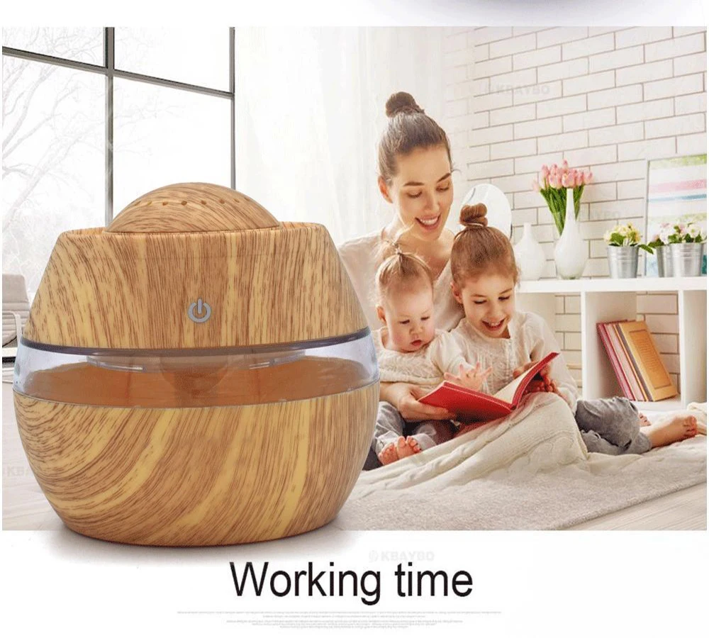 

300ML Aromatherapy Wood Grain Ultrasonic Humidifier Cool USB Air Oil Diffuser Purifier LED Lights Mist Home Bedroom Office RoomH