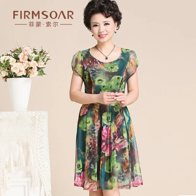 Buy Middle Age Women Dress Summer Chiffon Pleated