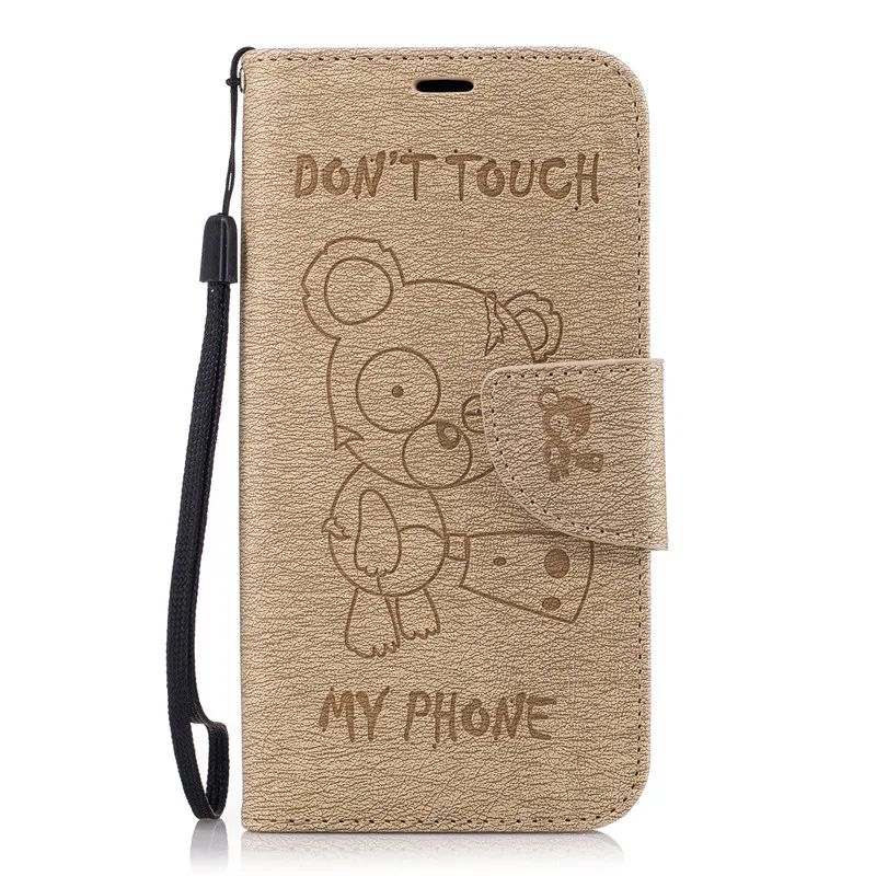Кожаный чехол книжка с изображением медведя из мультфильма Don't Touch My Phone чехлы