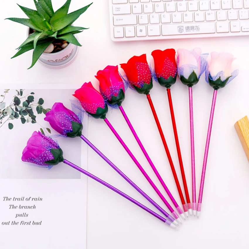 

4pcs/Lot Beautiful Flowers Rose Ball Pen Valentine'S Day Gift Gift Rose Decoration Desk Couple Ballpoint Pen
