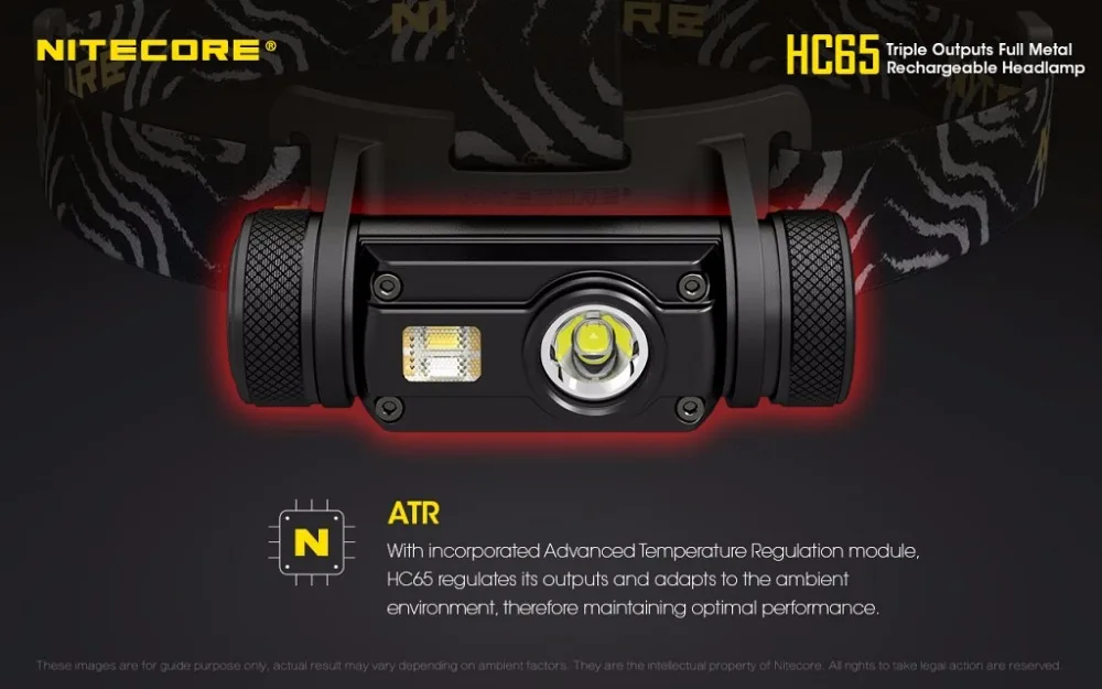 Налобный фонарь NITECORE HC65 CREE XM-L2 U2 max 1000ЛМ дальность луча 110 м головной светильник красный светильник с аккумулятором 18650 3400 мАч
