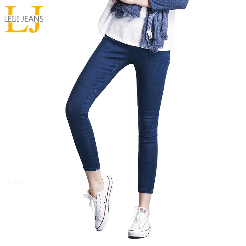 LEIJIJEANS Spring And Summer Plus Size Solid 3 Color Mid Elastic Waist Ankle Length Women Skinny Pencil Stretch Well Jeans