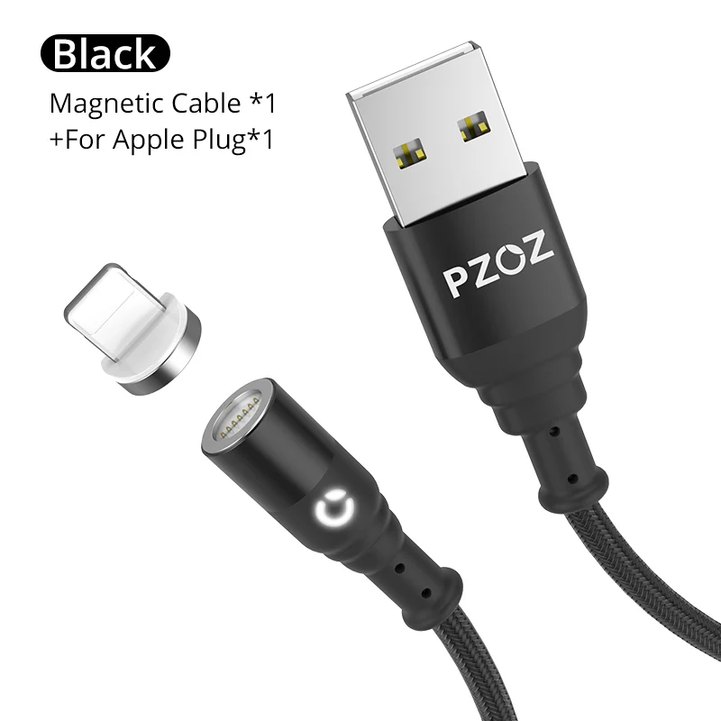 PZOZ магнитная зарядка Micro USB кабель магнитный кабель usb type C зарядка для айфона зарядка usb c шнур для зарядки телефона - Цвет: 1m Black For Apple