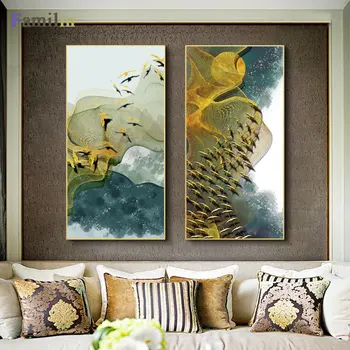 

Nordic Abstract color spalsh blue golden canvas painting poster and print unique decor wall art pictures for living room bedroom