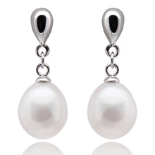 FEIGE Joyería Fina de Plata de Ley 925 Pendientes de Gota de Las Mujeres 8-9mm en forma de Arroz Cultivadas de agua dulce Naturales Pendientes de perlas
