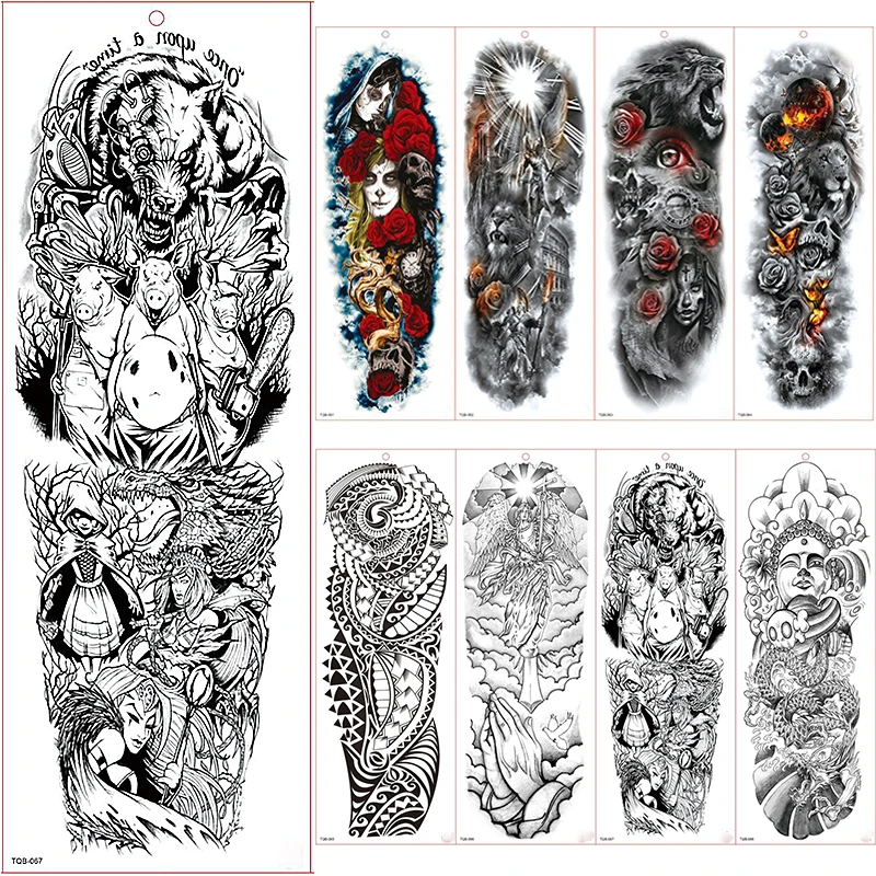 

Large Arm Sleeve Tattoo Waterproof Temporary Tattoo Sticker Monster Animal Full Flower Tatoo Body Art Tattoo Girl
