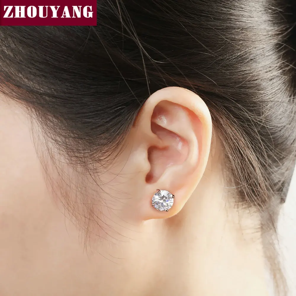 ZHOUYANG высококачественные серьги гвоздики из фианита цвета розового золота для