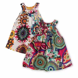 Платья, новинка 2018 года, одежда принцессы с цветочным рисунком для маленьких девочек, винтажное короткое хлопковое платье без рукавов для