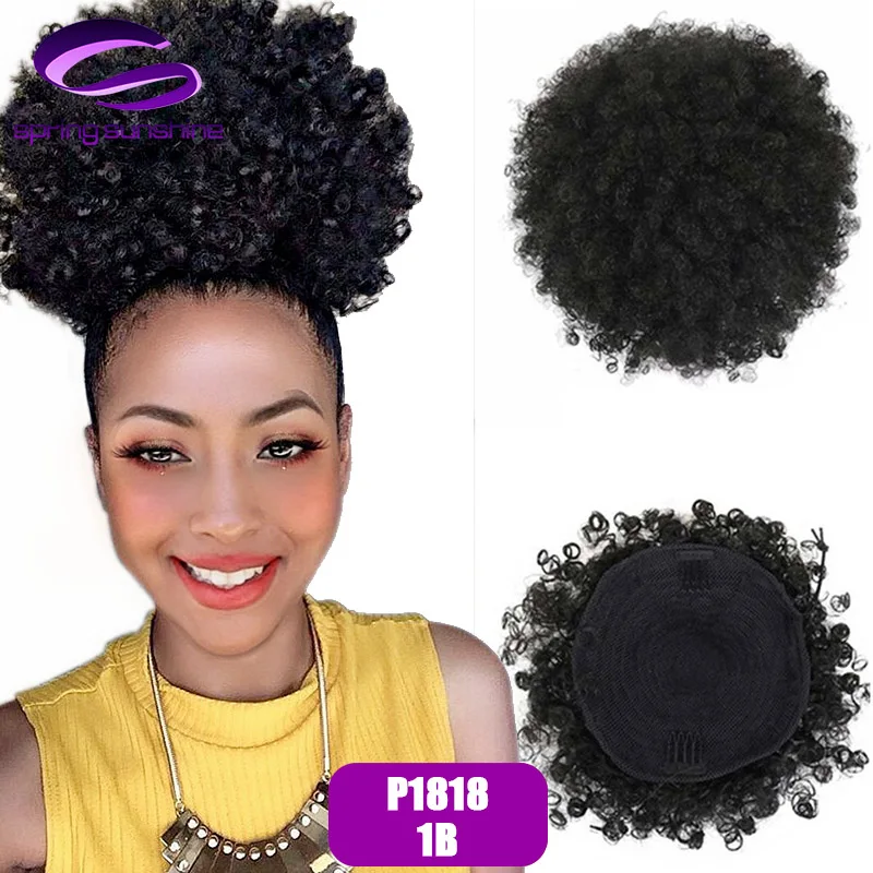 Spring sunshine Synthetic Puff Afro Short Kinky Curly Chignon Hair Bun Drawstring Ponytail Wrap Hairpiece Fake Hair Extensions