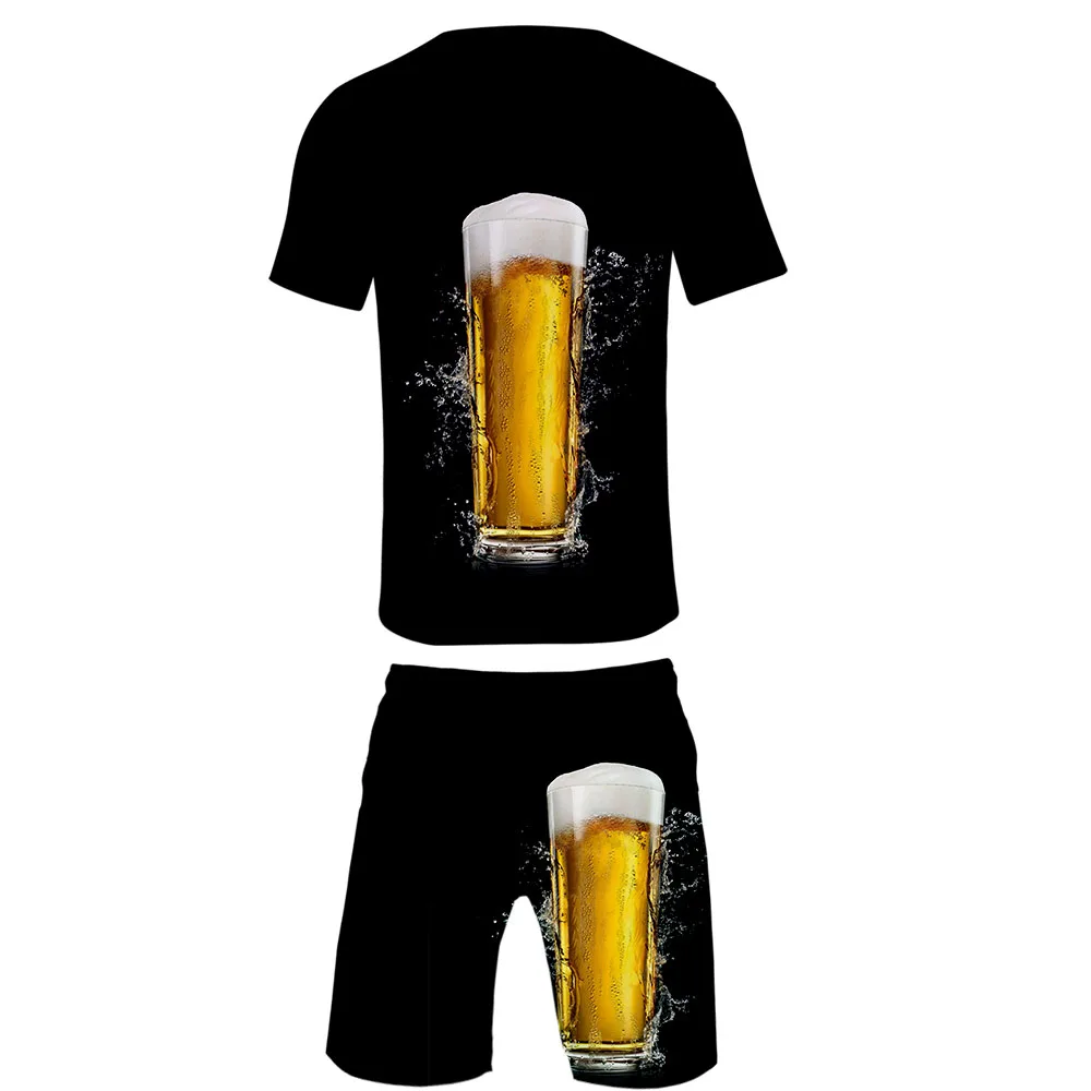 3D пиво oktoberfest день прохладный комплект из двух предметов с круглым вырезом футболка+ короткие пляжные брюки Harajuku мужская летняя уличная harajuku Мужской комплект