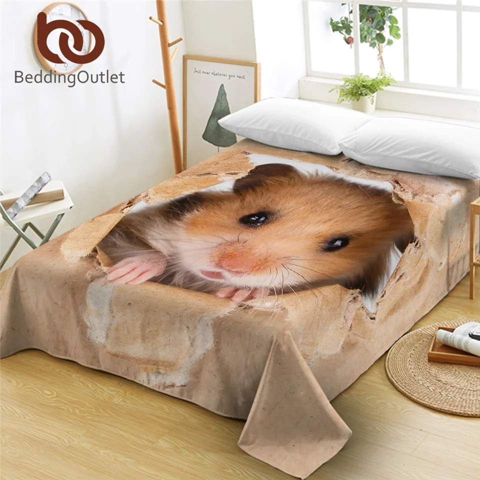 BeddingOutlet Hamster Flat Sheet Twin Papery Printing Bed Sheet 3D Vivid Brown Mouse Bedspreads Lovely Animal Bedlinen Dropship