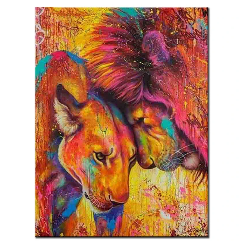 

Full 5D Diy Daimond Painting "Cartoon Lion Couple" Diamond Painting Round Rhinestones Diamant Painting Embroidery Animals mosaic