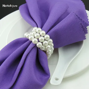 

Hot Sale White Pearl Plastic napkin ring 12pcs Napkin Holders Napkin rings For Wedding Party Hotel Tableware Decoration Supplies