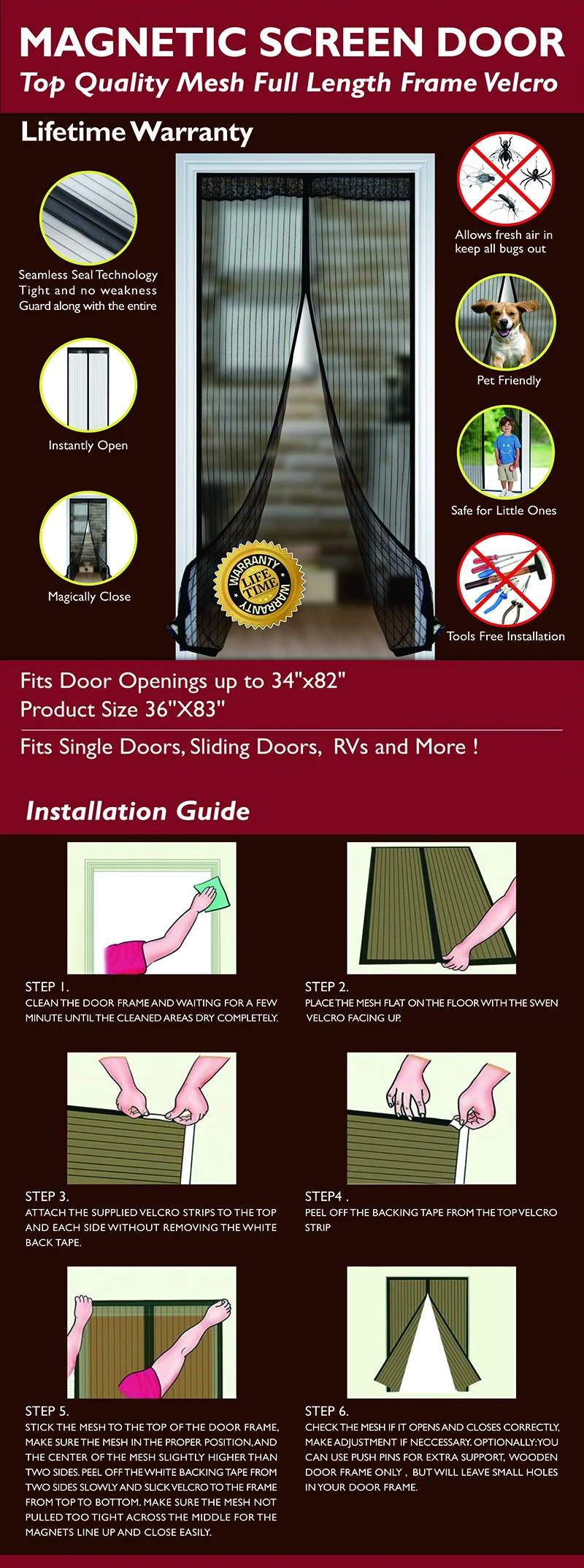 1PC High Quality Magnetic Mesh Screen Door Fly Bug Insect Mosquito Net Curtain