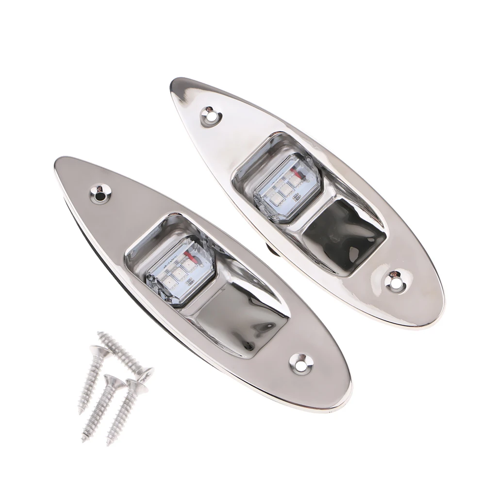 Pair of Marine Boat Navigational LED Side Tear Drop Lights SS Vertical Mount