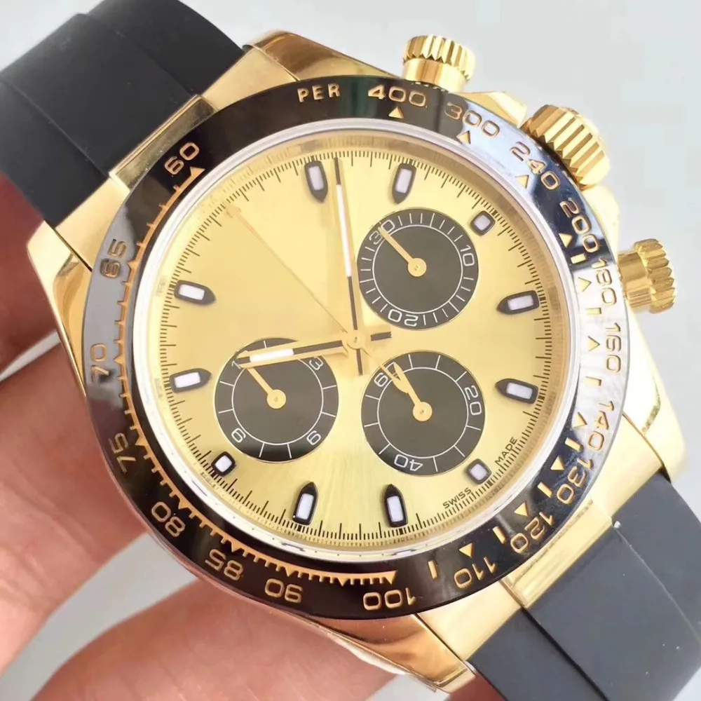 

Hot Sale Luxury day Tona Men's Watch Automatic Mechanical 18ct Gold Rubber Strap AAA Quality Male Wristwatch 116610 116600 Watch