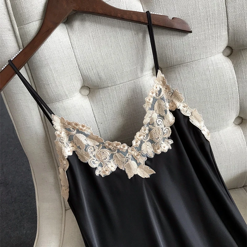 Sexy Sling Nightgown Female Satin Womens Nightgown Sleepwear Sexy Lace Sleeping Dress Women Embroidery Plus Size Nightwear 49 (7)