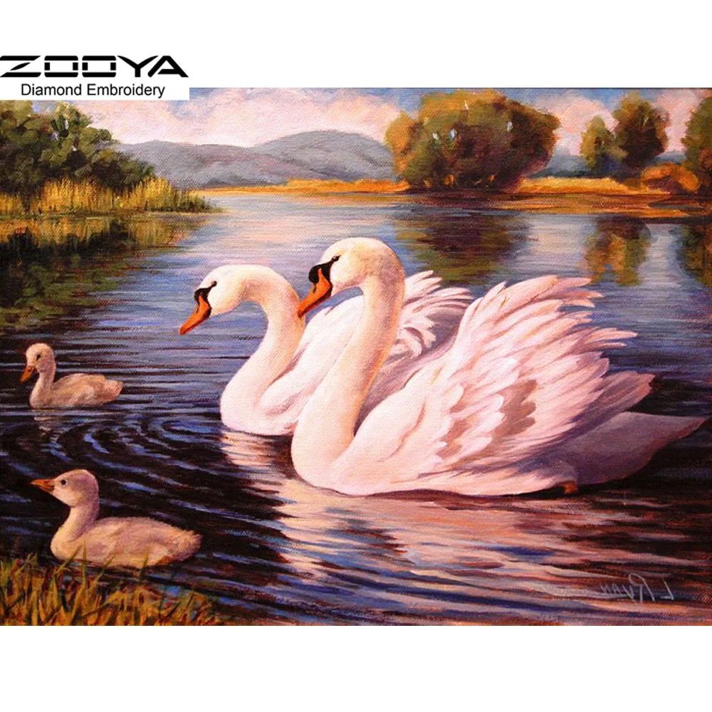 ZOOYA 5D алмазов картина Лебедь камни в форме ромба Животные вышитые алмазами
