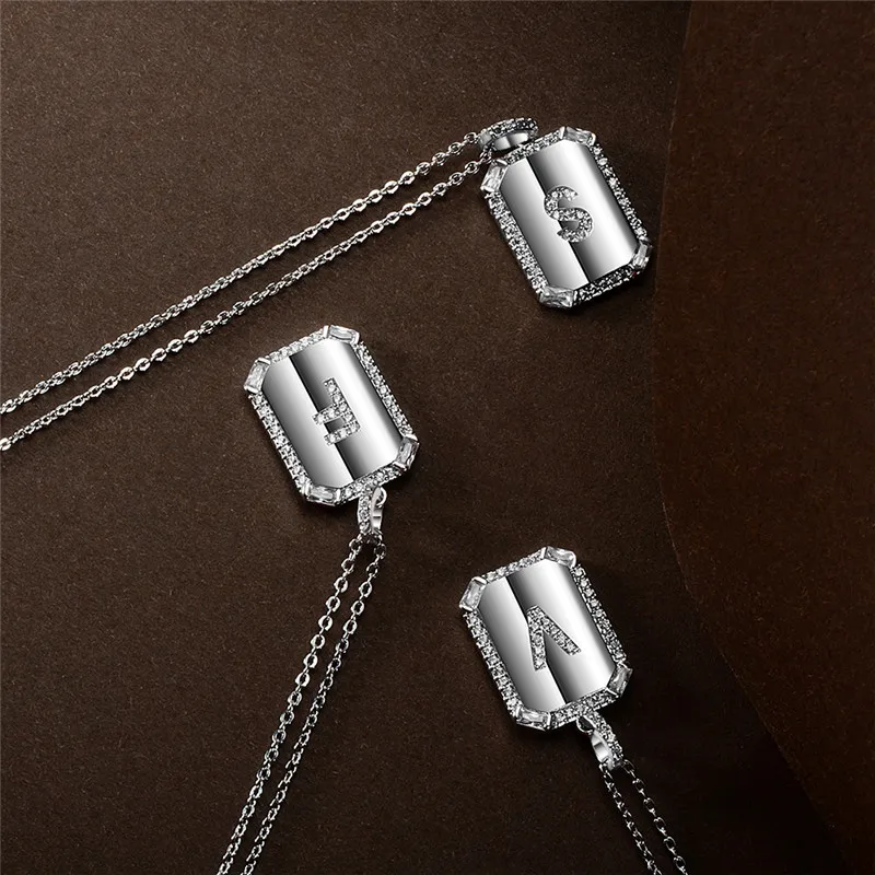 

Micro Pave Zircon 26 Letters Square Pendant Necklace For Women 2019 New Alphabet Name Necklace Fashion Jewelry