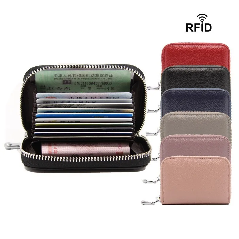 

Women Men Genuine Leather Wallet Rfid Card Holder Business Card Holders Organizer Purse Bag Coin Purses Clutch Bag