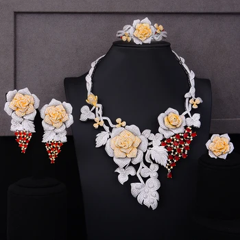

SisCathy 2019 Hot Luxury Cubic Zircon CZ Big Rose Flower Jewelry Sets For Women Wedding Party Dress Indian Bridal Jewelry Sets