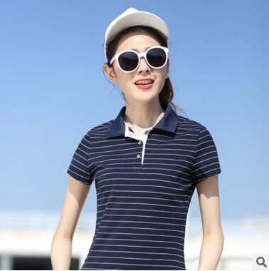 Классическая полосатая весенне-летняя Модная рубашка хлопок хит цвет брендовая рубашка Поло женские топы плюс размер тонкие женские рубашки-поло - Цвет: Royal blue