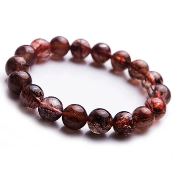 

Genuine Natural Copper Hair Rutilated Quartz Crystal Loose Beads Jewelry Bracelets 11mm