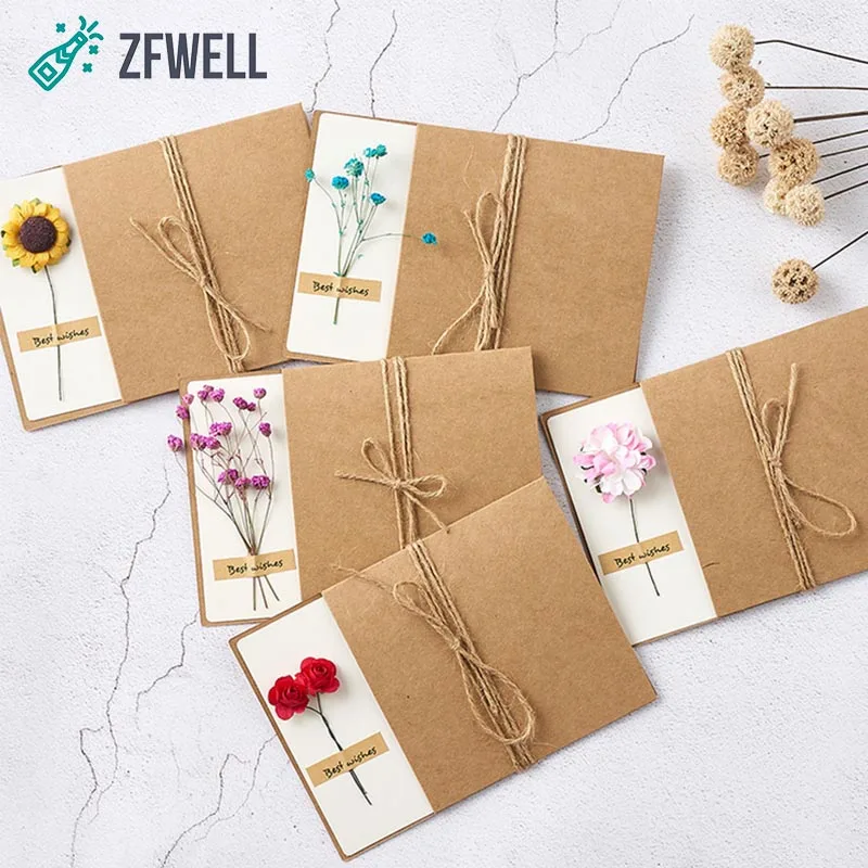 Zfwell 1 шт. оберточная бумага в винтажном стиле засушенные цветы поздравительная открытка «сделай сам» на день рождения, на свадьбу, на праздник, подарок поздравительная и пригласительная открытка supplies8
